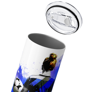 I Can't I Have Soccer on Blue Splash 20oz Skinny Tumbler