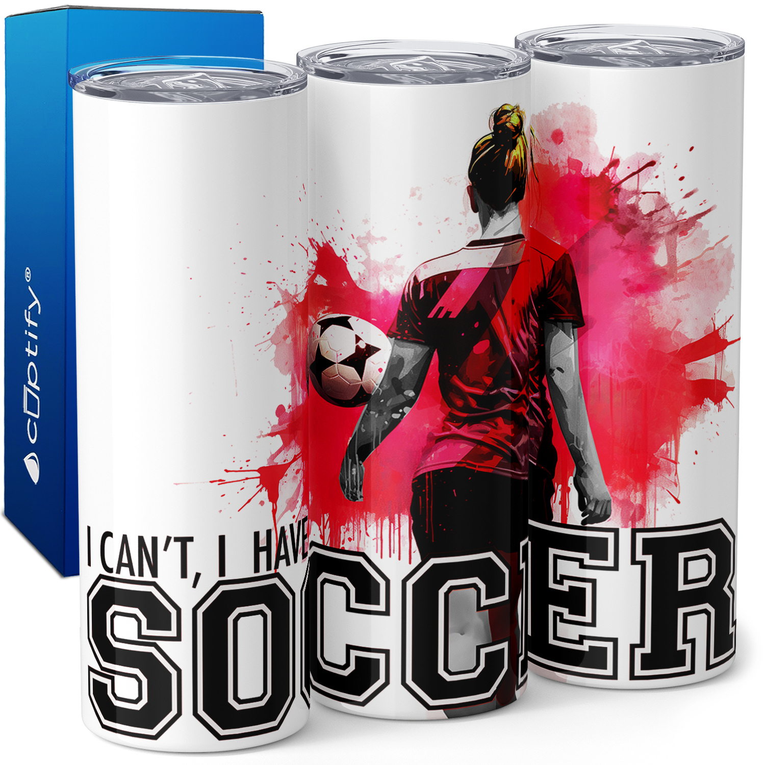 I Can't I Have Soccer on Red Splash 20oz Skinny Tumbler