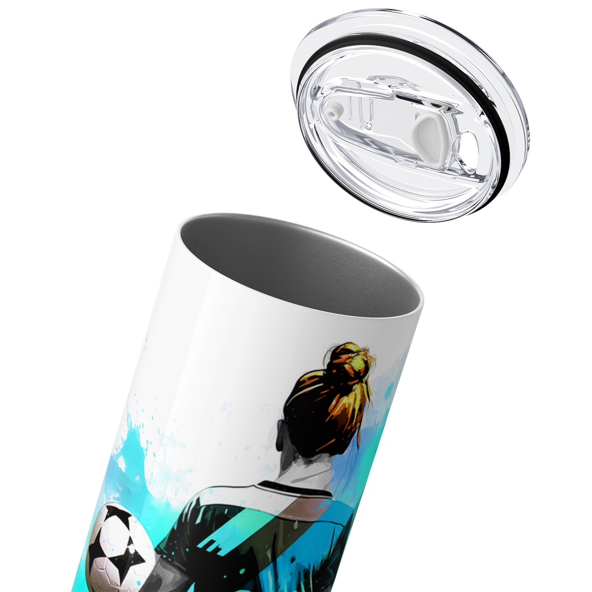I Can't I Have Soccer on Teal Splash 20oz Skinny Tumbler