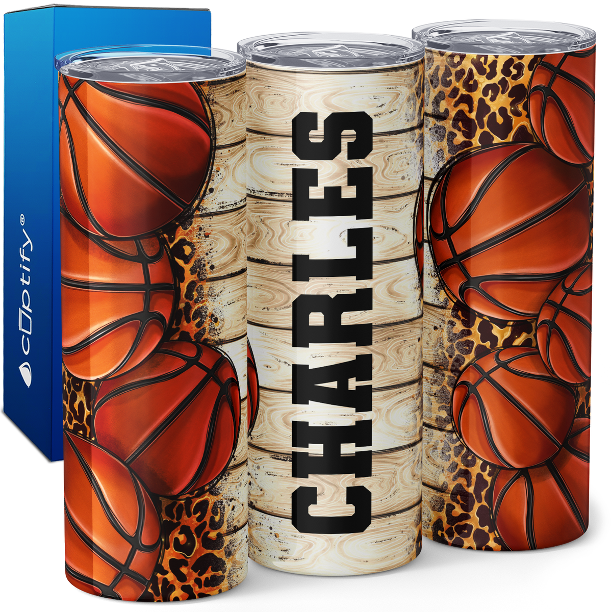 Personalized Basketball Leopard Print 20oz Skinny Tumbler