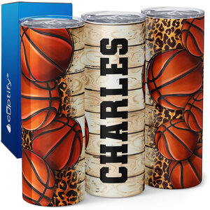 Personalized Basketball Leopard Print 20oz Skinny Tumbler