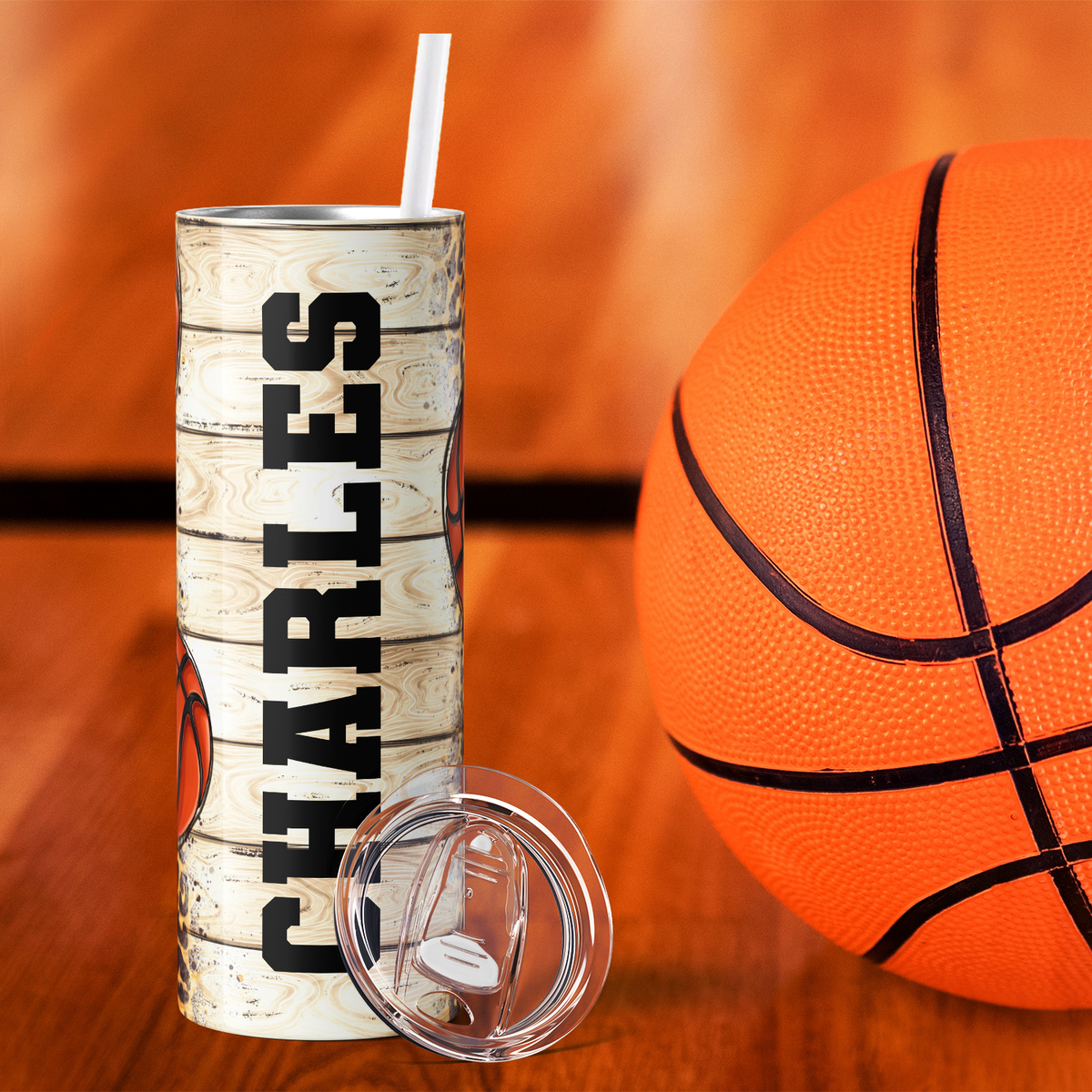 Personalized Basketball Leopard Print 20oz Skinny Tumbler