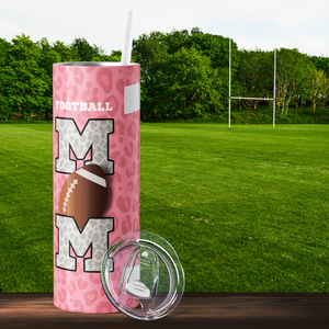 Football Mom on Pink Leopard Print 20oz Skinny Tumbler