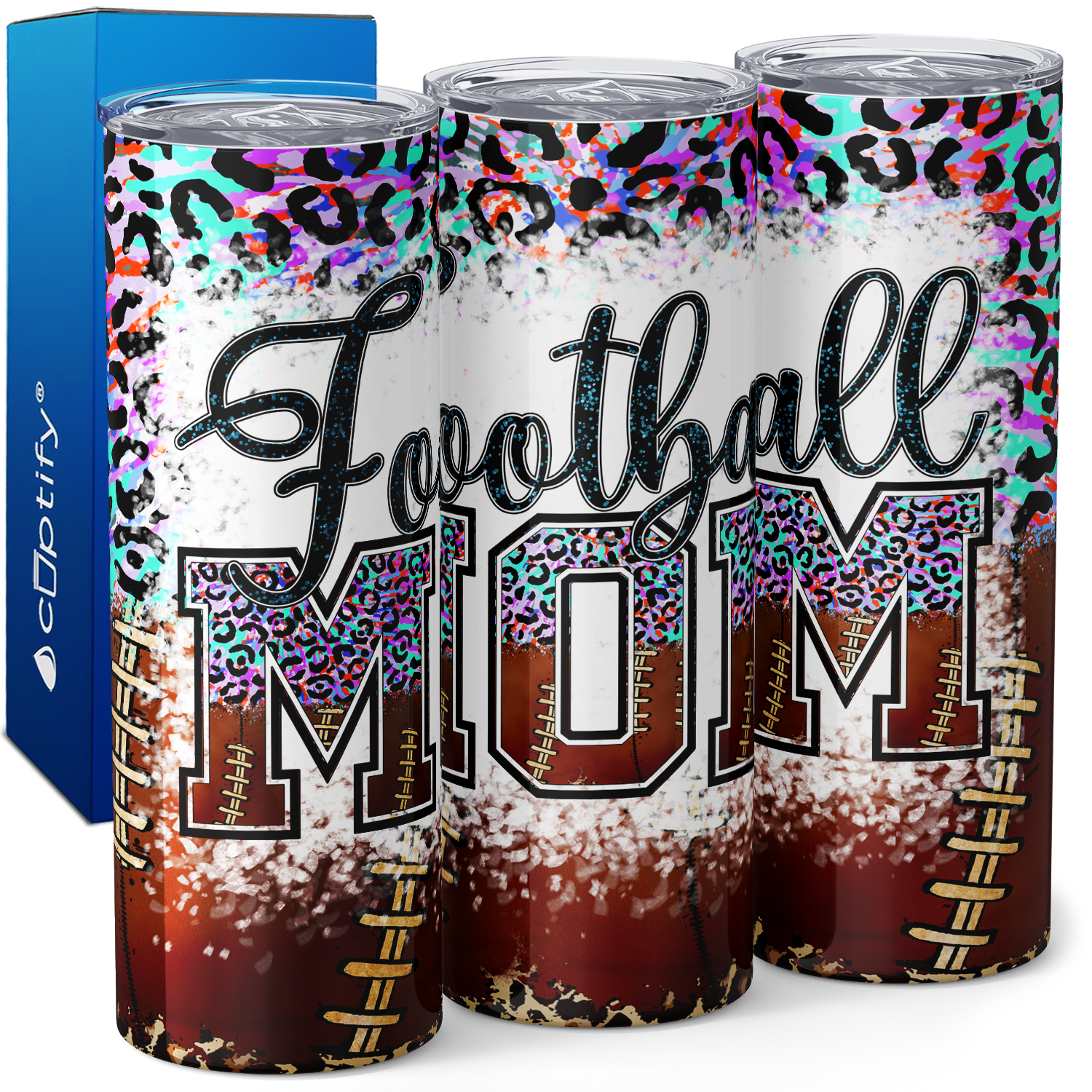Football Mom on Leopard Print and Leather 20oz Skinny Tumbler