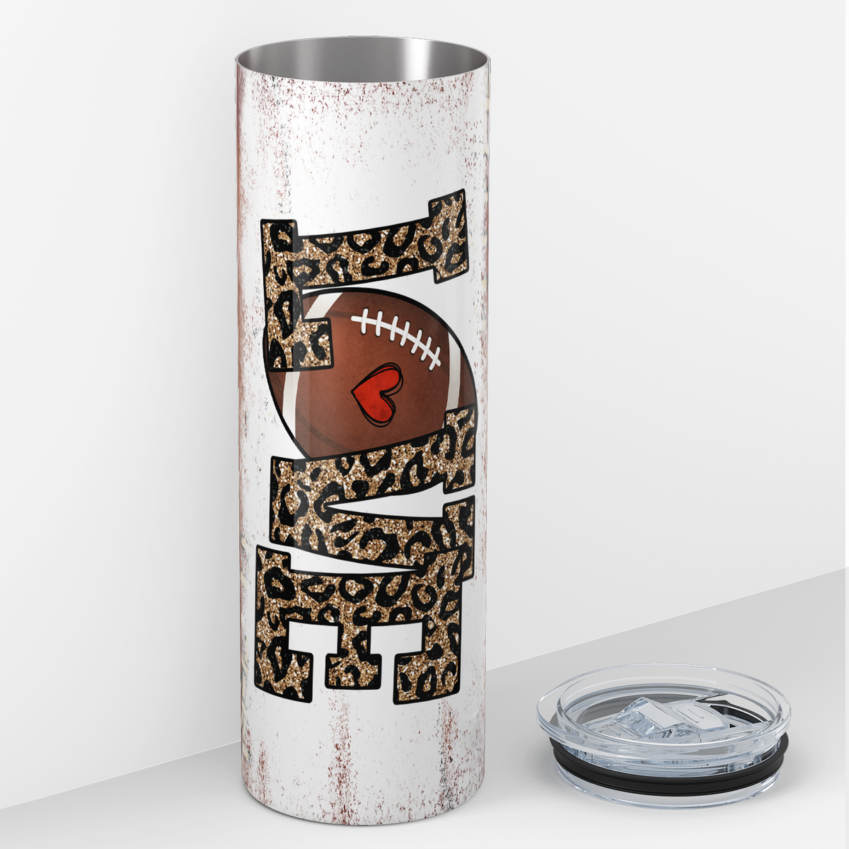 Love Leopart Print Heart Football 20oz Skinny Tumbler