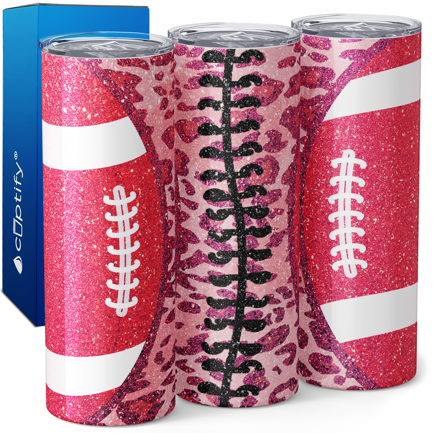 Pink Football on Leopard Print 20oz Skinny Tumbler