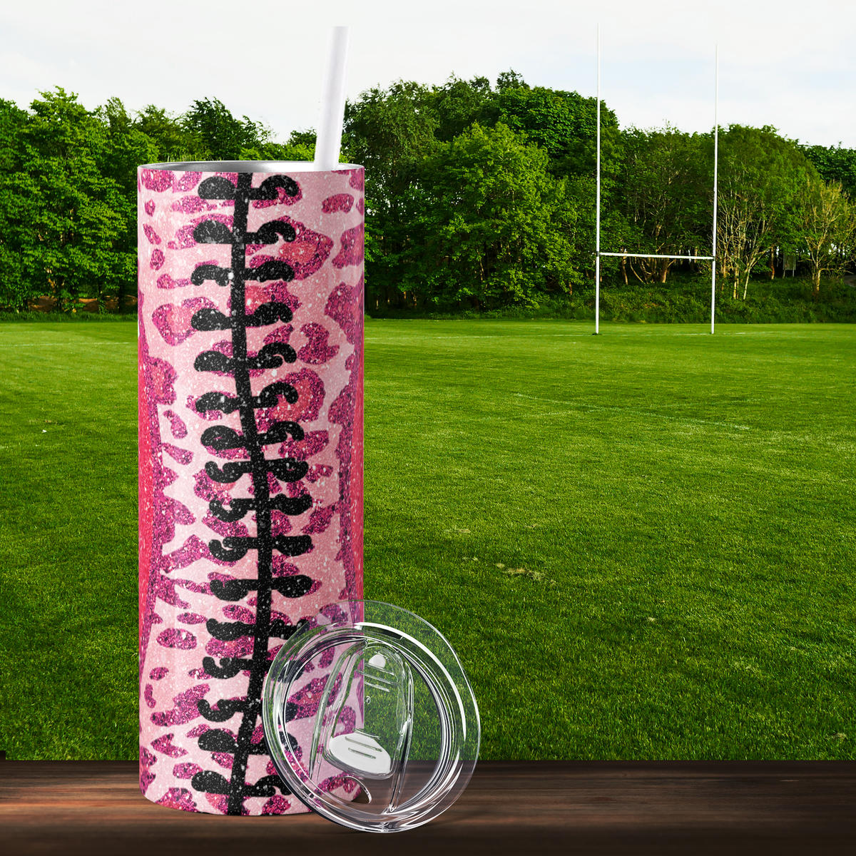 Pink Football on Leopard Print 20oz Skinny Tumbler
