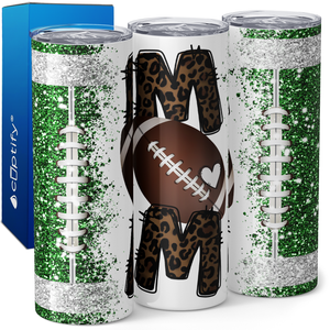 Football Mom on Green Glitter 20oz Skinny Tumbler