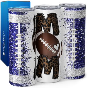 Football Mom on Purple Glitter 20oz Skinny Tumbler