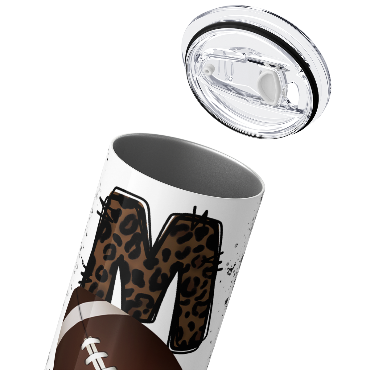 Football Mom on Black Glitter 20oz Skinny Tumbler