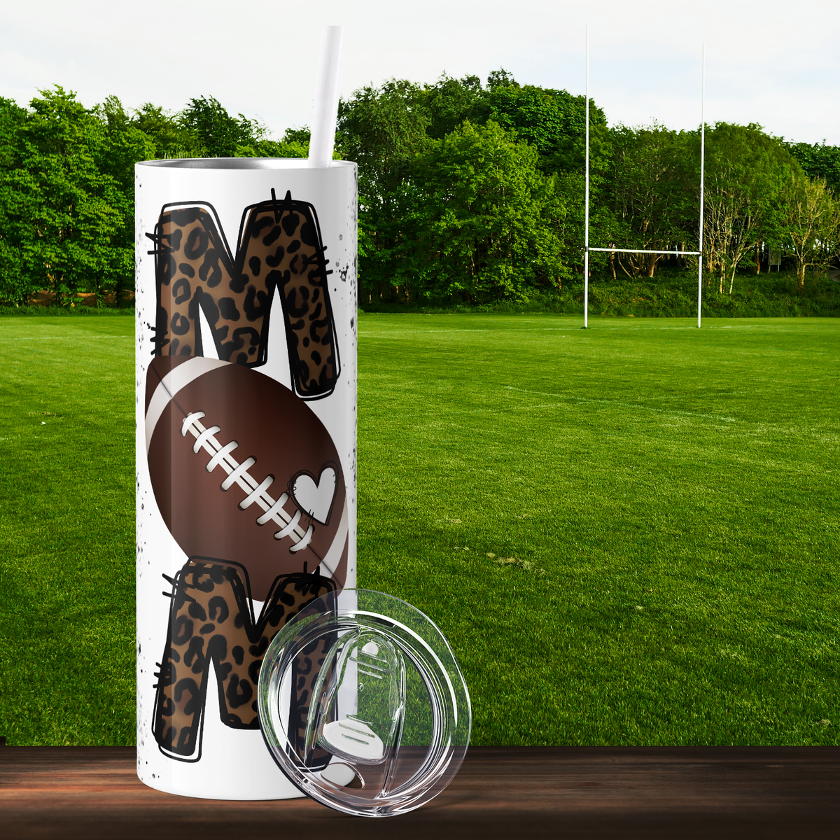 Football Mom on Black Glitter 20oz Skinny Tumbler