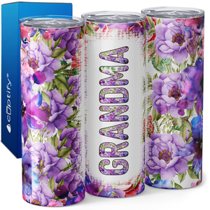 Grandma Purple Flowers 20oz Skinny Tumbler