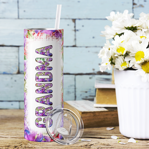 Grandma Purple Flowers 20oz Skinny Tumbler