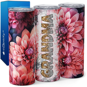 Grandma Glitter and Flowers 20oz Skinny Tumbler