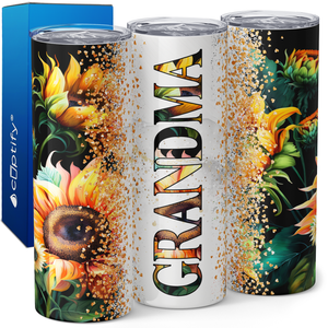 Grandma Glitter and Sunflowers 20oz Skinny Tumbler