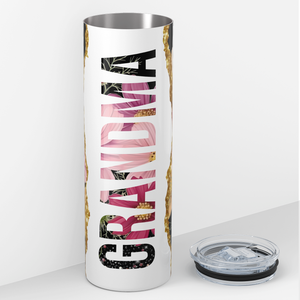 Grandma Glitter and Pink Flowers 20oz Skinny Tumbler