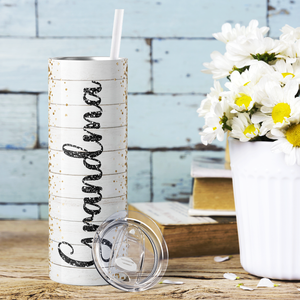 Grandma Pink Flowers and Glitter 20oz Skinny Tumbler