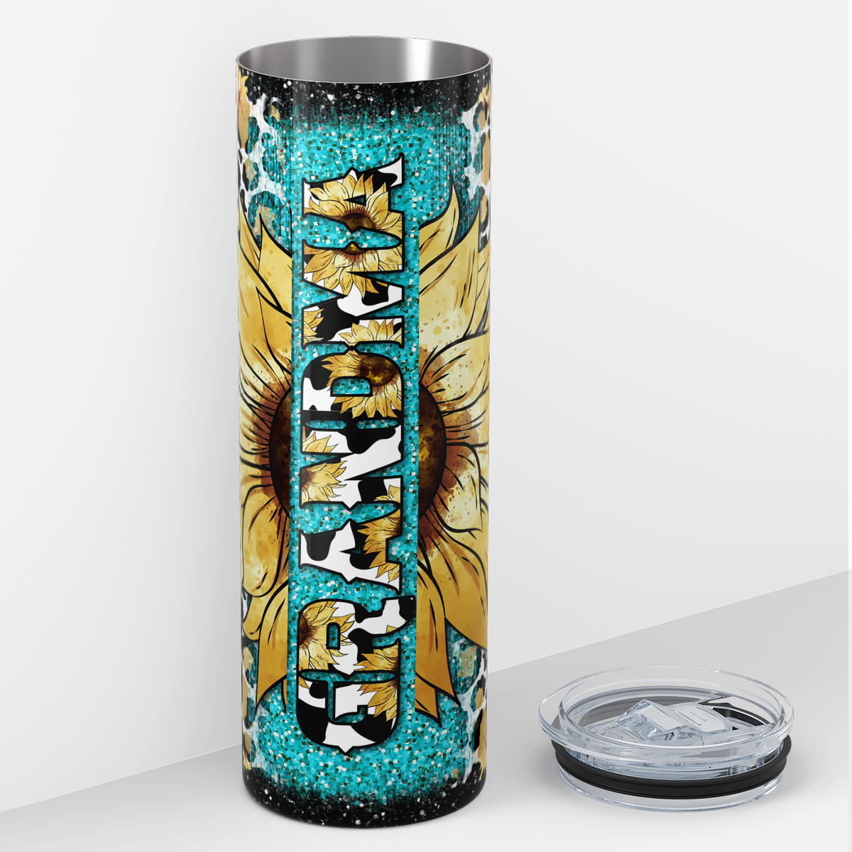Grandma Sunflower and Leopard Print 20oz Skinny Tumbler