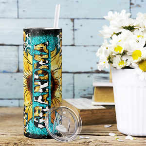 Grandma Sunflower and Leopard Print 20oz Skinny Tumbler