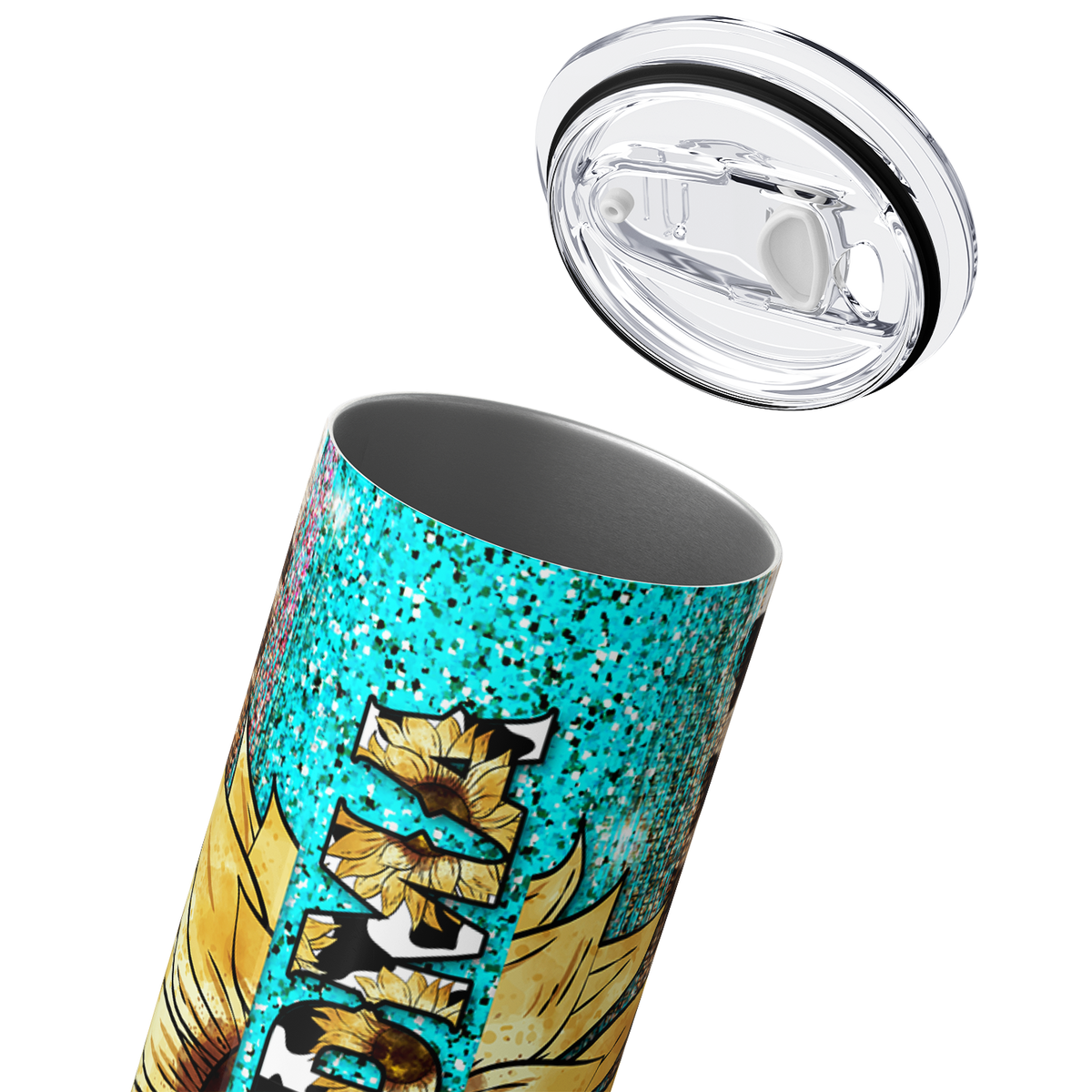 Grandma Sunflower and Leopard Print Colorful Glitter 20oz Skinny Tumbler
