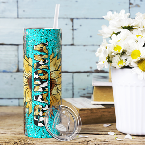 Grandma Sunflower and Leopard Print Colorful Glitter 20oz Skinny Tumbler