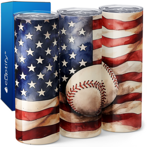 Baseball on American Flag Painting 20oz Skinny Tumbler