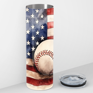 Baseball on American Flag Painting 20oz Skinny Tumbler