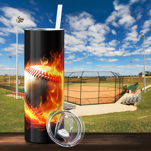 Baseball on Fire 20oz Skinny Tumbler