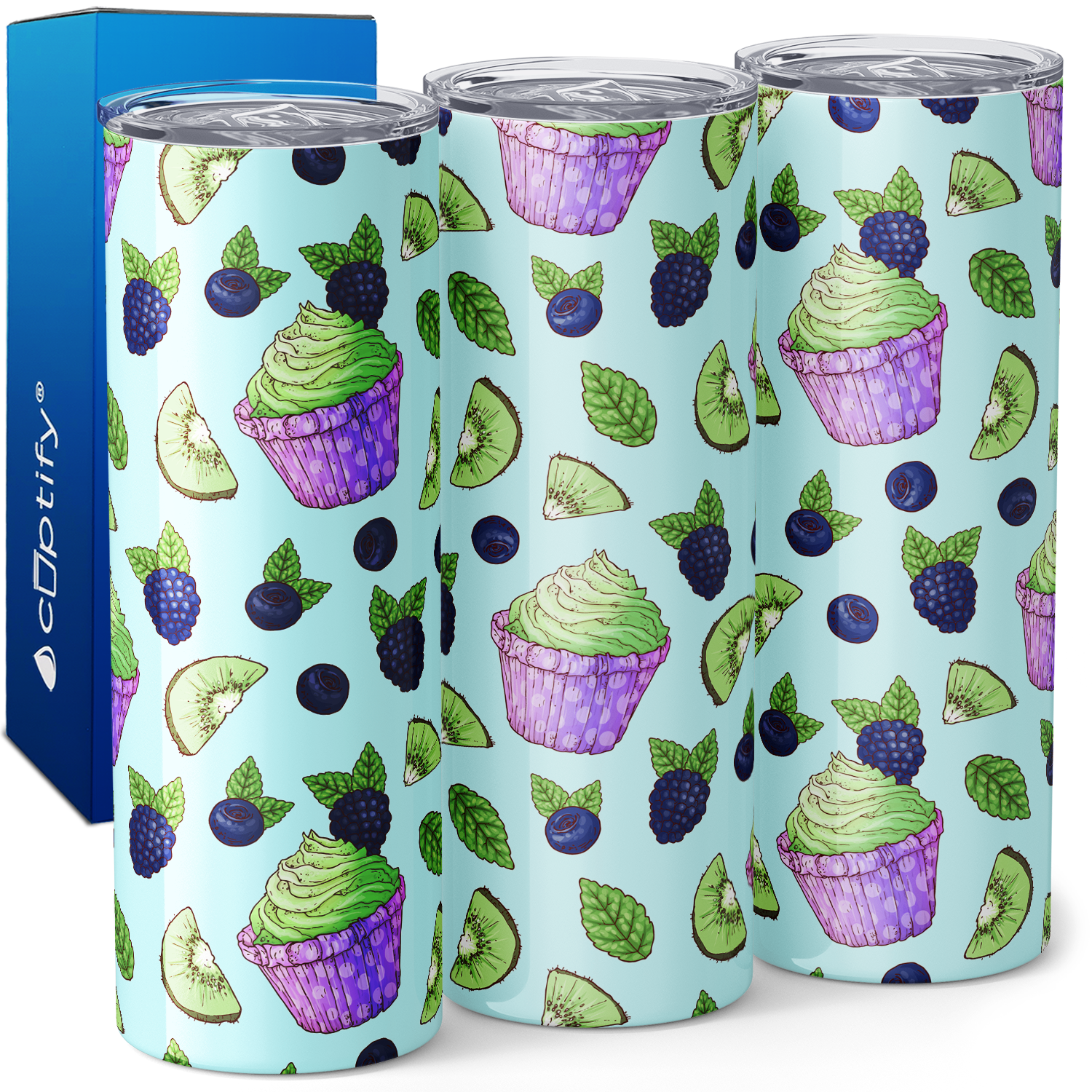 Blueberry Black Raspberry Kiwi Cupcakes 20oz Skinny Tumbler