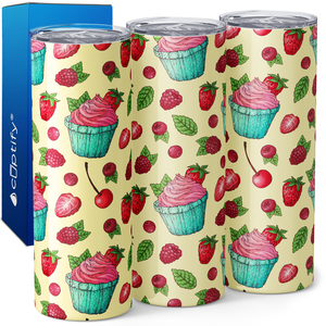 Strawberry Raspberry Cherry Cupcakes 20oz Skinny Tumbler