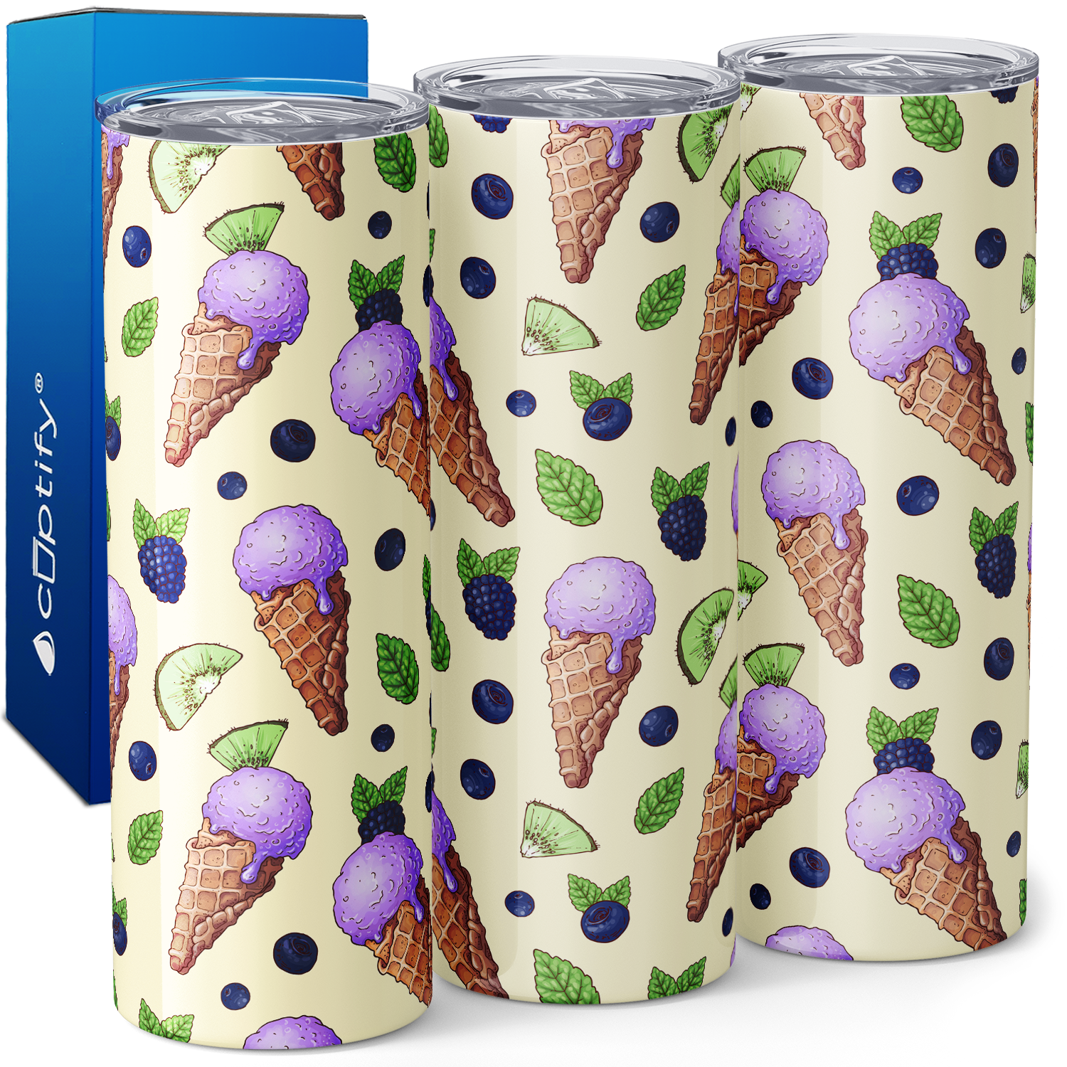 Blueberry Black Raspberry Kiwi Ice Cream Cones 20oz Skinny Tumbler