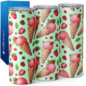 Strawberry Raspberry Ice Cream Cones 20oz Skinny Tumbler