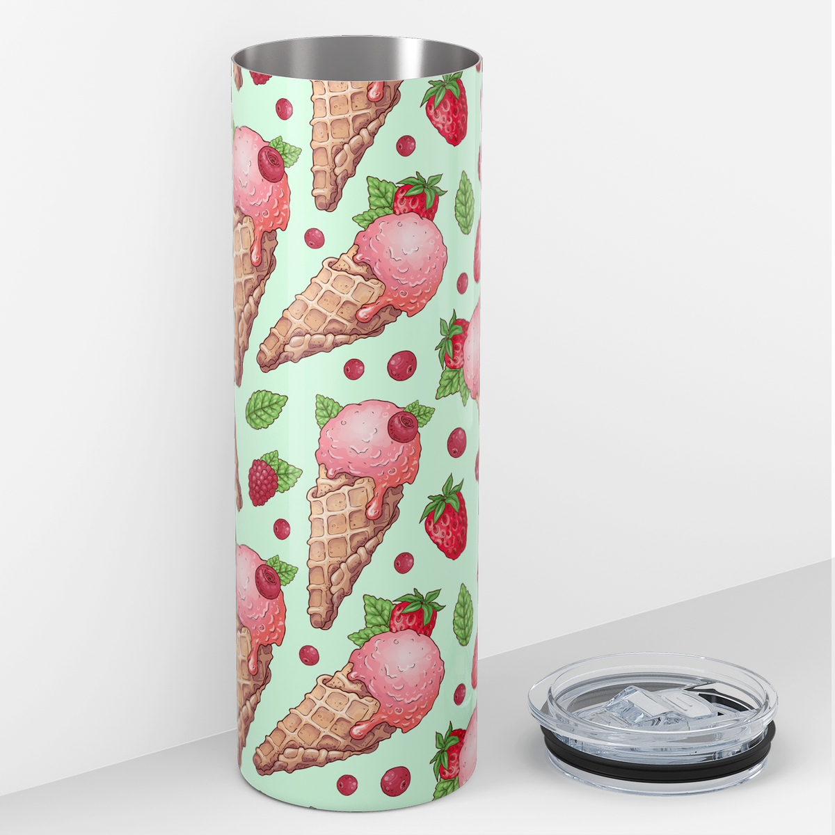 Strawberry Raspberry Ice Cream Cones 20oz Skinny Tumbler