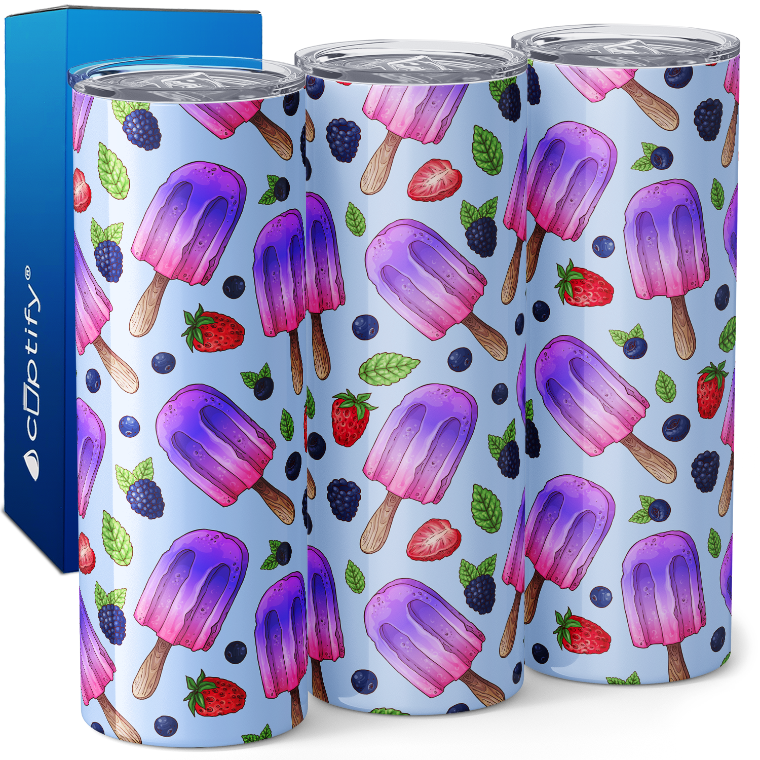 Blueberry Black Raspberry Strawberry Popsicles 20oz Skinny Tumbler