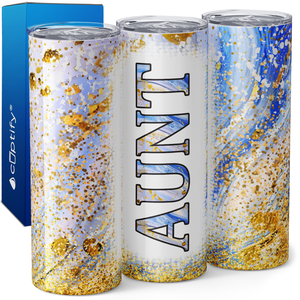 Aunt Gold and Blue Marble Glitter 20oz Skinny Tumbler