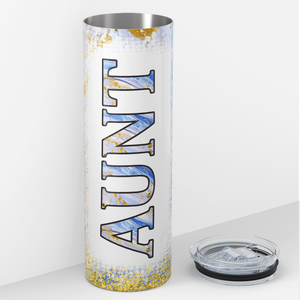 Aunt Gold and Blue Marble Glitter 20oz Skinny Tumbler