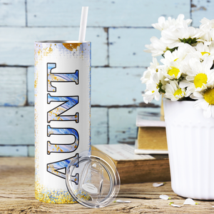 Aunt Gold and Blue Marble Glitter 20oz Skinny Tumbler