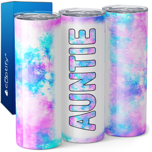 Auntie Blue Purple Pink Tie Dye 20oz Skinny Tumbler