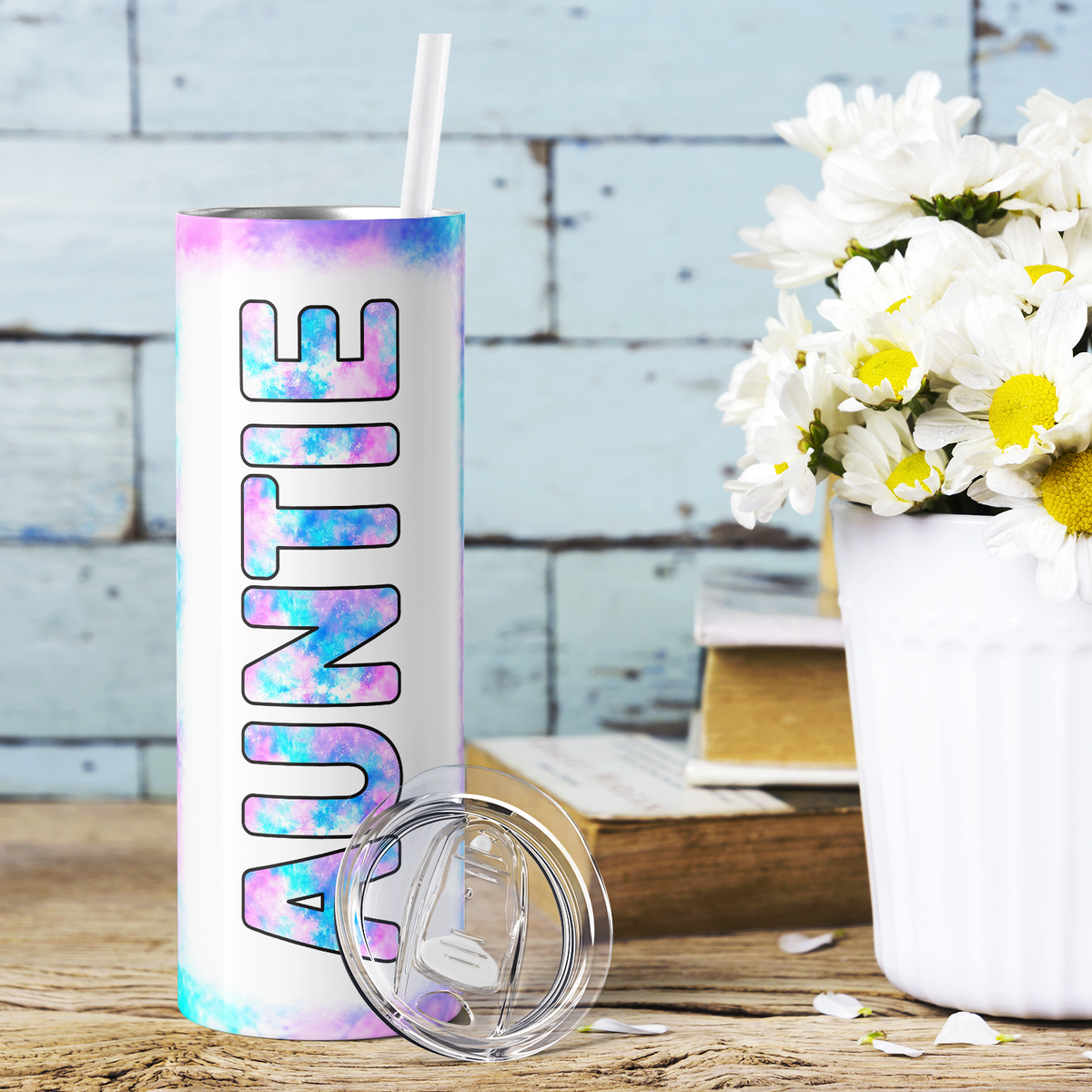 Auntie Blue Purple Pink Tie Dye 20oz Skinny Tumbler