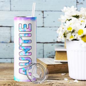 Auntie Blue Purple Pink Tie Dye 20oz Skinny Tumbler