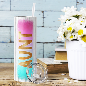 Aunt Teal and Pink with Flowers 20oz Skinny Tumbler