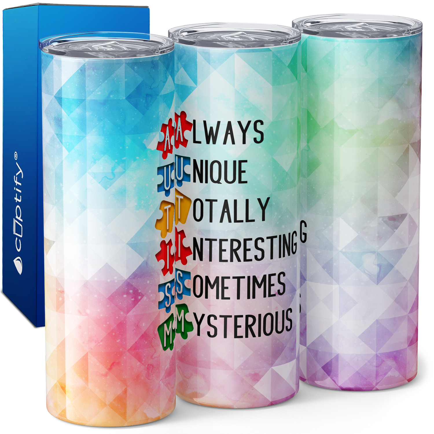 Autism Acrostic on Diamonds 20oz Skinny Tumbler