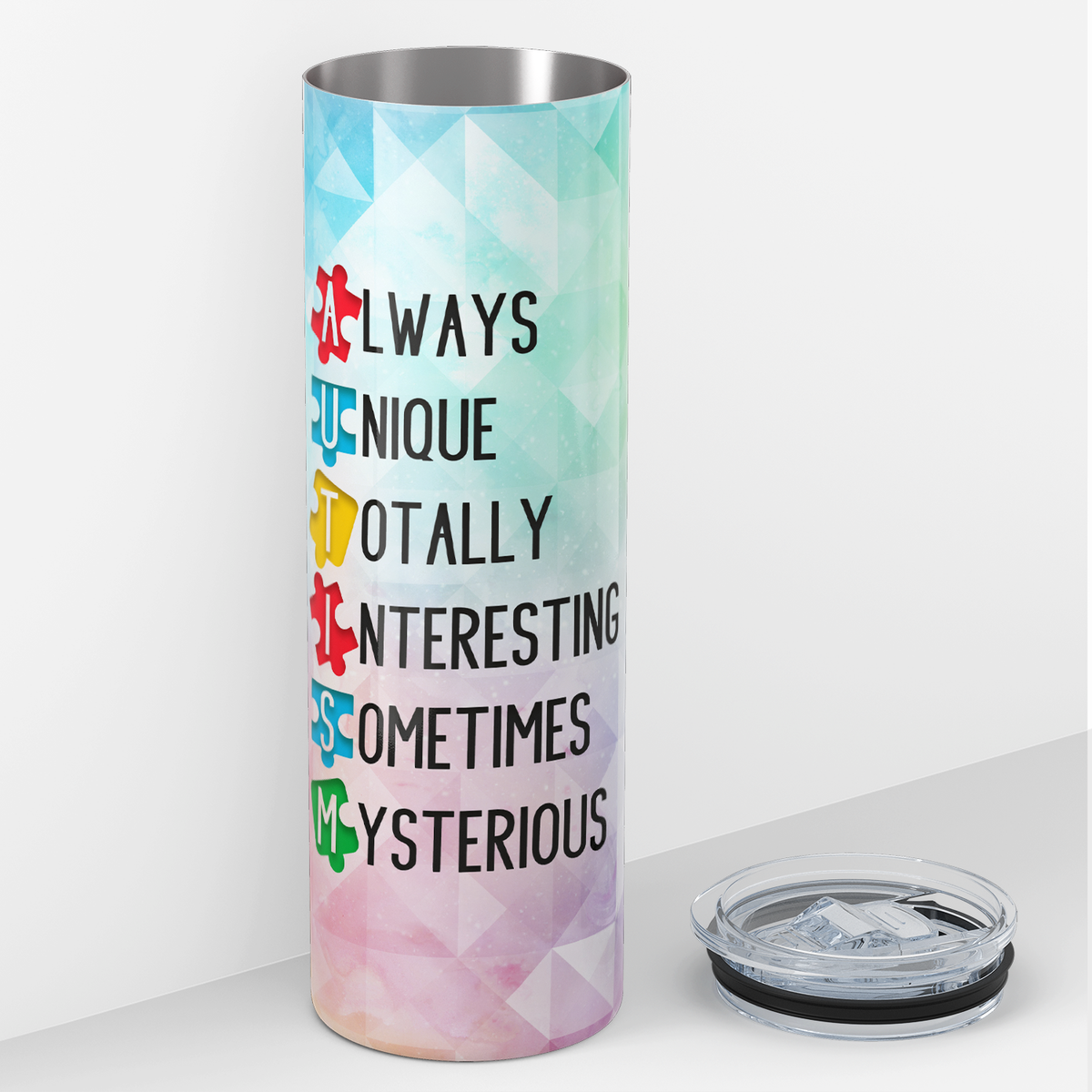 Autism Acrostic on Diamonds 20oz Skinny Tumbler