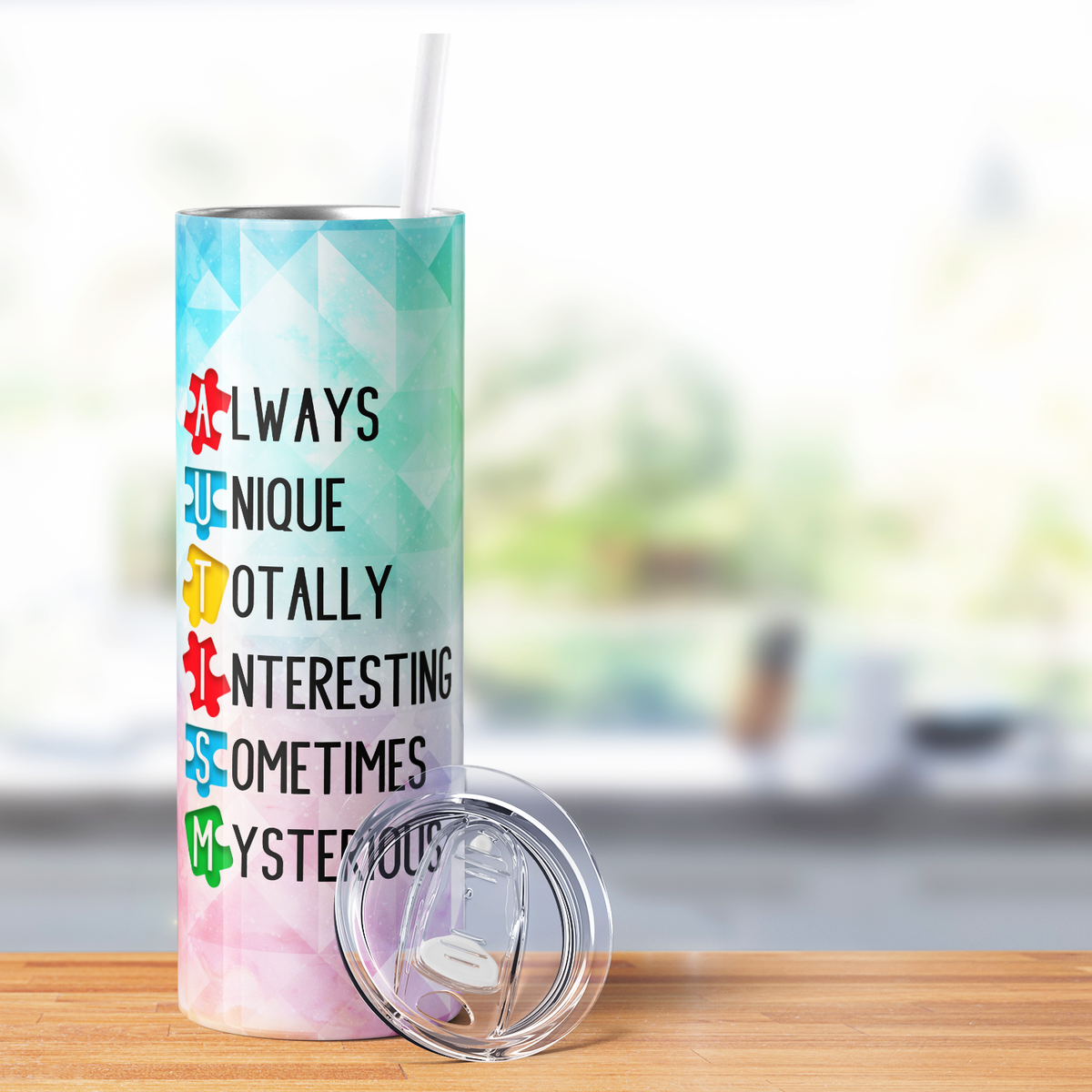 Autism Acrostic on Diamonds 20oz Skinny Tumbler