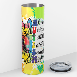 Autism Acrostic Rainbow Sunflower 20oz Skinny Tumbler