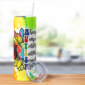 Autism Acrostic Rainbow Sunflower 20oz Skinny Tumbler