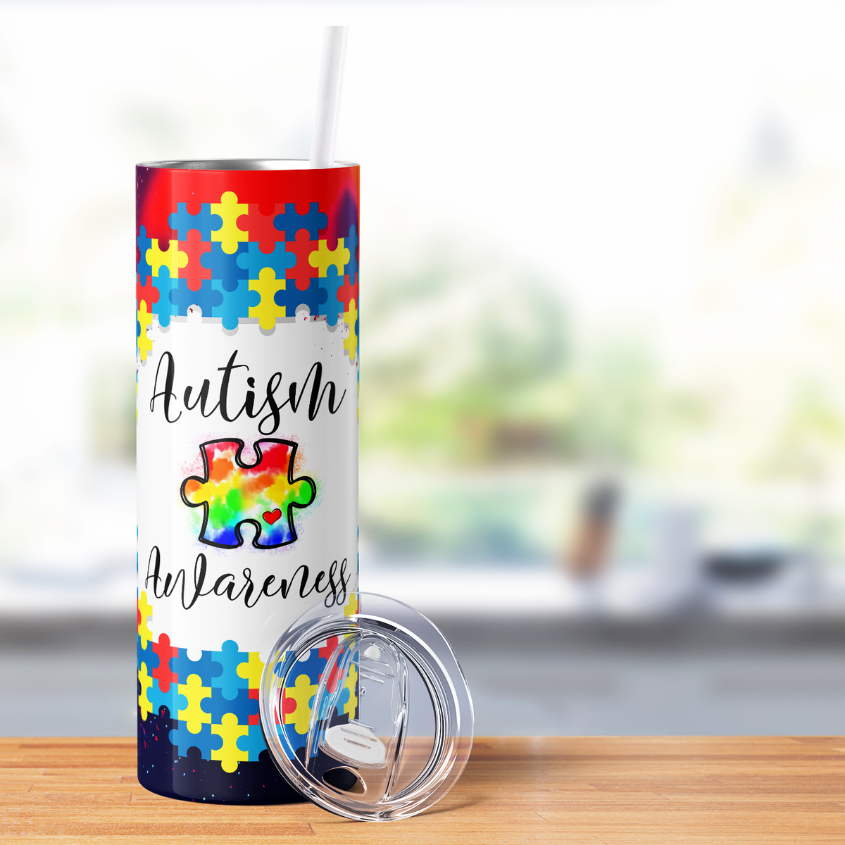 Autism Awareness Puzzle Circle 20oz Skinny Tumbler