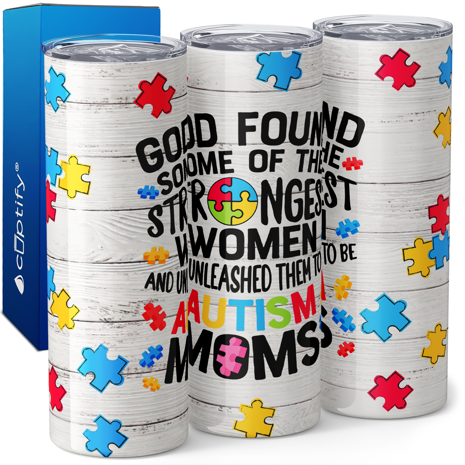 God Found Autism Moms 20oz Skinny Tumbler