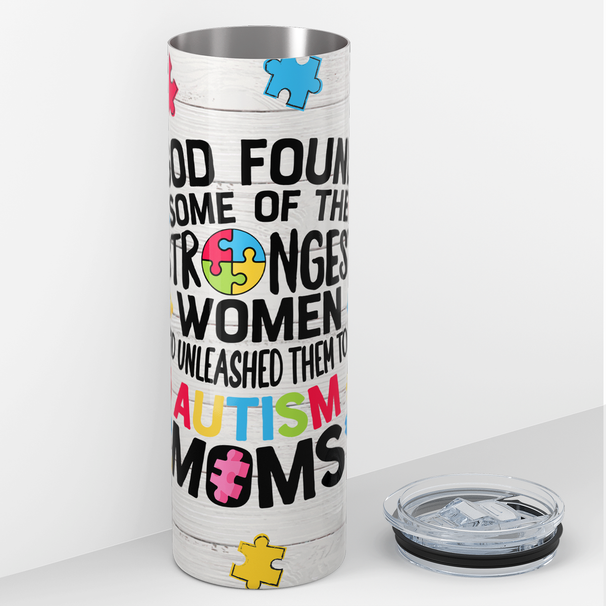 God Found Autism Moms 20oz Skinny Tumbler