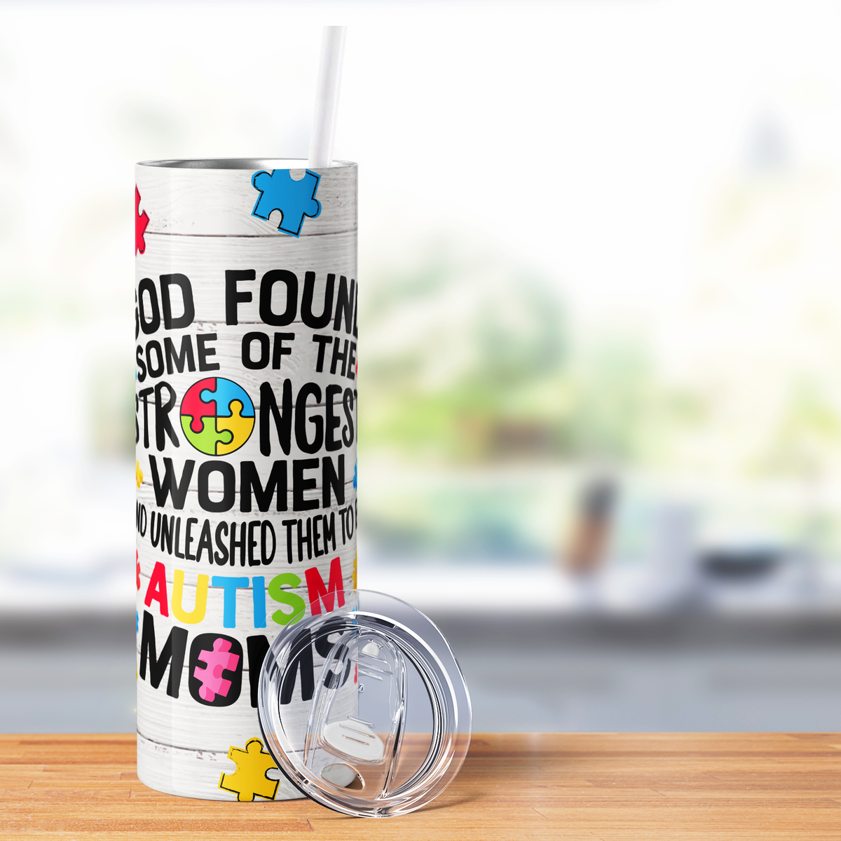 God Found Autism Moms 20oz Skinny Tumbler
